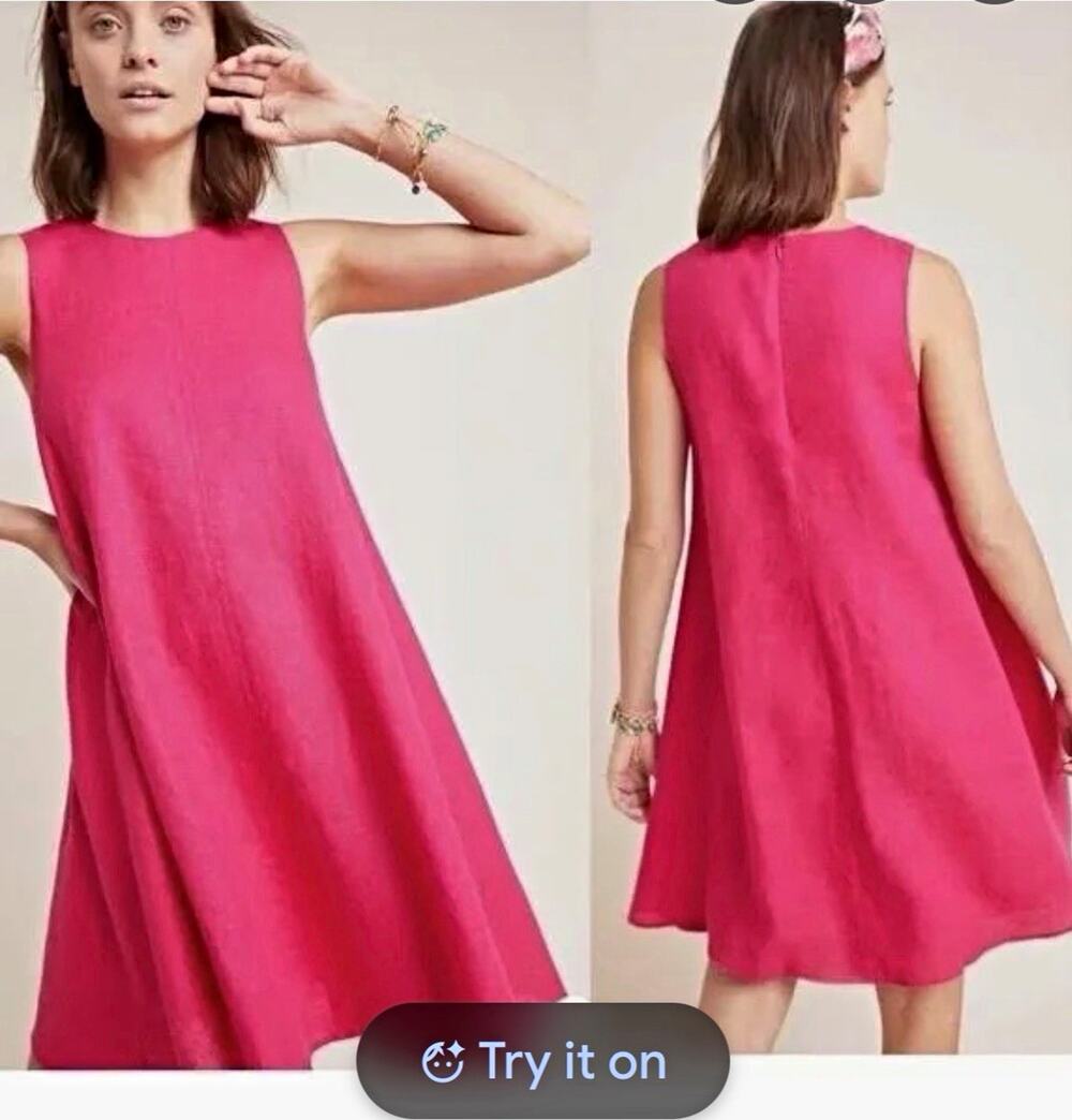 Maeve Melbourne Pink Linen Solid Shift Sleeveless Dress Round Neck Sz S Petite